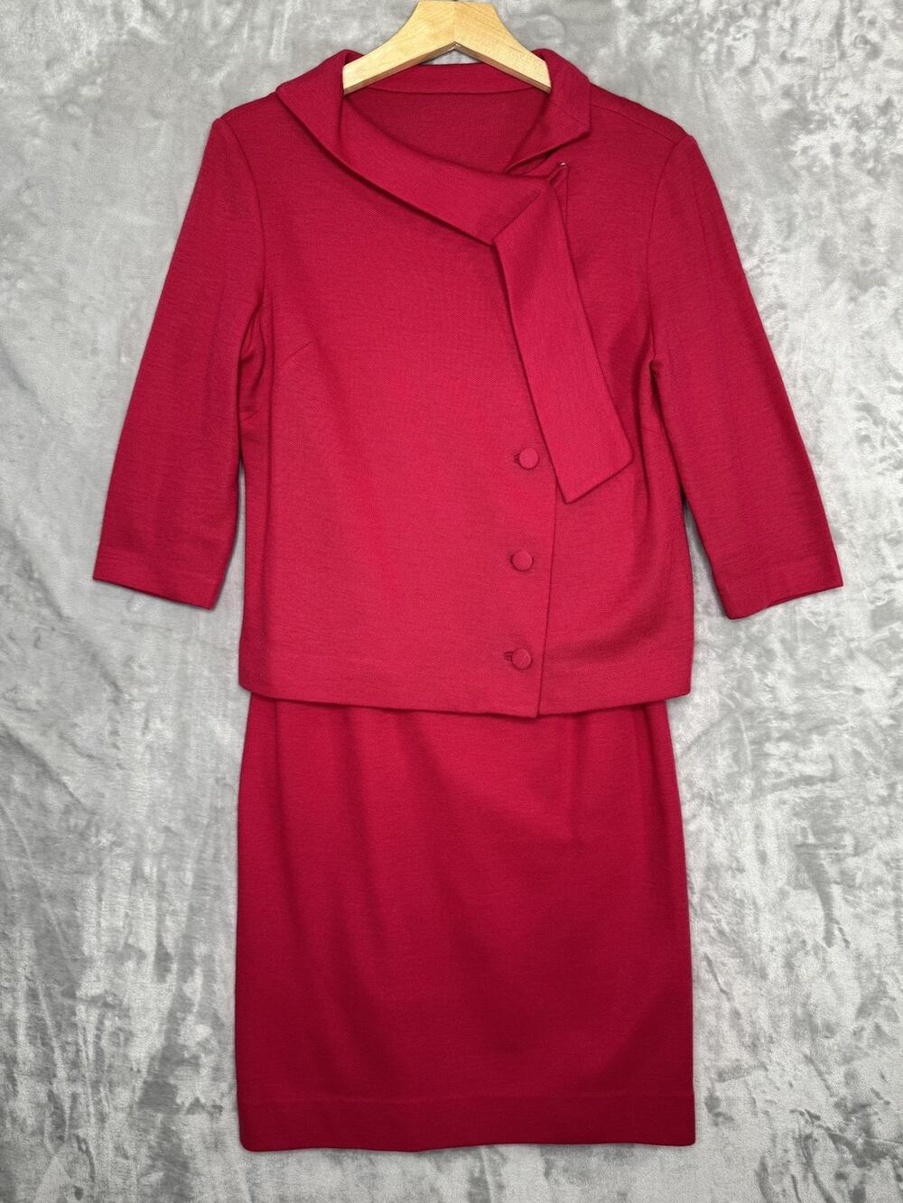 Vintage 60s Sakowitz By Joe Frank Skirt Suit Womens 12 Pink Knit Shawl Collar